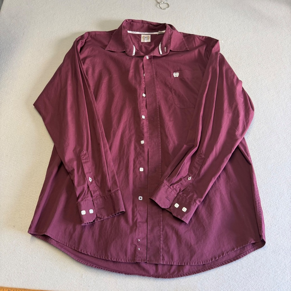 Cinch Mens Burgundy Maroon Long Sleeve Button Down Cotton Western Shirt Large